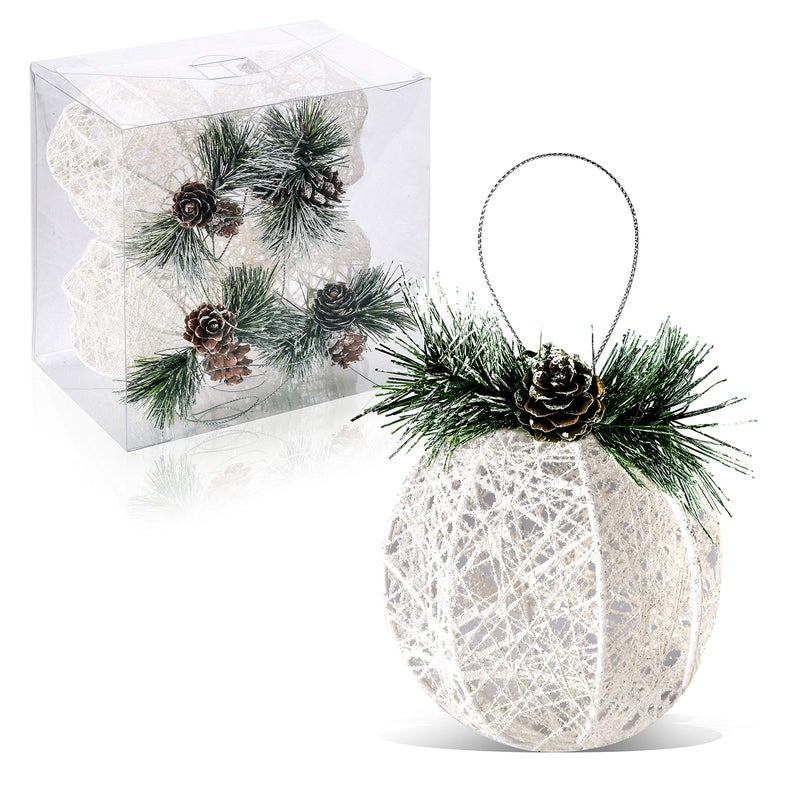ZHANYIGY Christmas Ball Ornaments, 4pc Set White Pinecone Rattan Thread String Christmas Tree Ornament Xmas Trees Wedding Party Decorations - Image 1